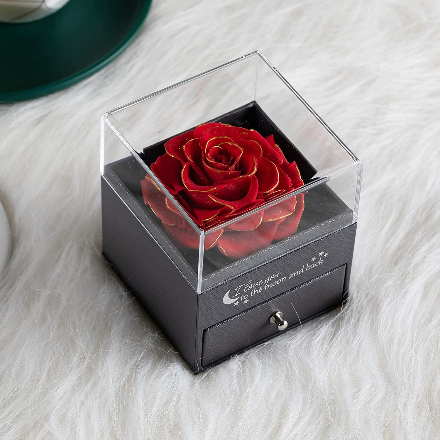 Preserved Real Rose with Silver-Tone Heart Necklace I Love You in 100 Languages Gift Set, Enchanted Real Rose Flower for Valentine'S Day Anniversary Wedding Romantic Gifts for Her (Red with Gold)