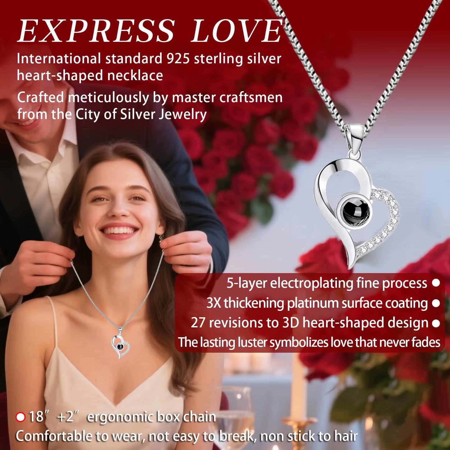 Preserved Real Rose with I Love You Necklace 100 Languages Eternal Flowers Rose Gifts for Her Wife Christmas Valentine'S Day