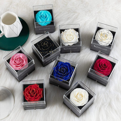 Preserved Real Rose with Silver-Tone Heart Necklace I Love You in 100 Languages Gift Set, Enchanted Real Rose Flower for Valentine'S Day Anniversary Wedding Romantic Gifts for Her (Red with Gold)