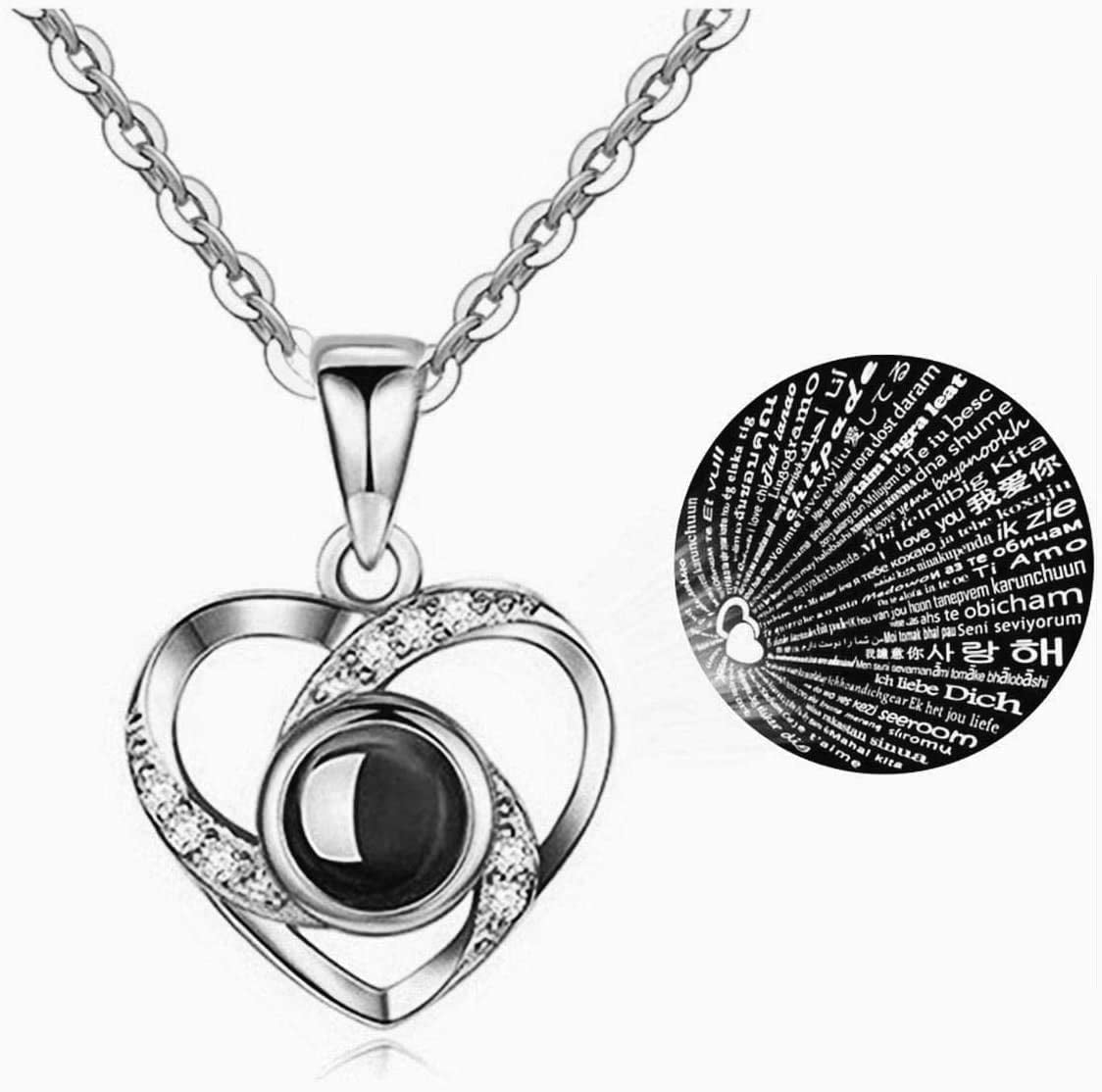 Preserved Real Rose with Silver-Tone Heart Necklace I Love You in 100 Languages Gift Set, Enchanted Real Rose Flower for Valentine'S Day Anniversary Wedding Romantic Gifts for Her (Red with Gold)