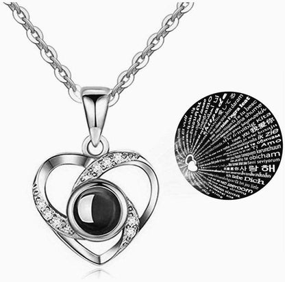 Preserved Real Rose with Silver-Tone Heart Necklace I Love You in 100 Languages Gift Set, Enchanted Real Rose Flower for Valentine'S Day Anniversary Wedding Romantic Gifts for Her (Red with Gold)