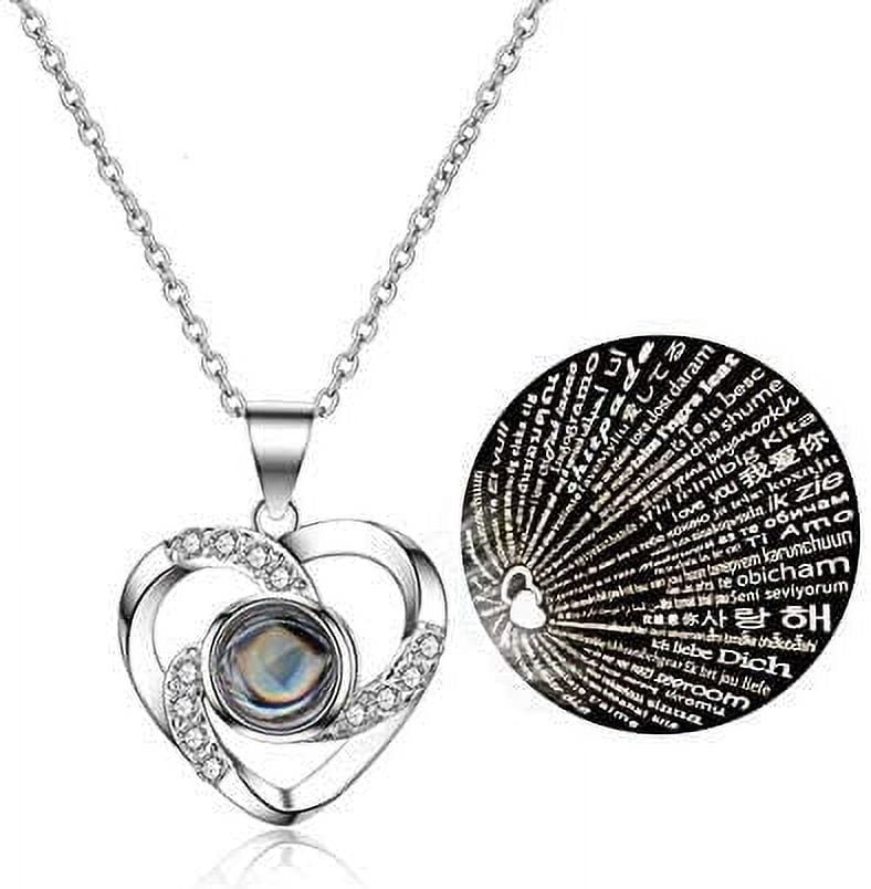 Preserved Real Rose with Silver-Tone Heart Necklace I Love You in 100 Languages Gift Set, Enchanted Real Rose Flower for Valentine'S Day Anniversary Wedding Romantic Gifts for Her (Red with Gold)