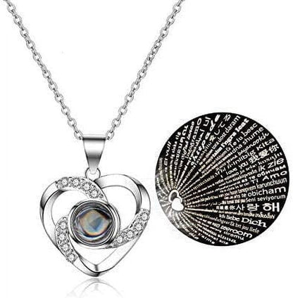 Preserved Real Rose with Silver-Tone Heart Necklace I Love You in 100 Languages Gift Set, Enchanted Real Rose Flower for Valentine'S Day Anniversary Wedding Romantic Gifts for Her (Red with Gold)